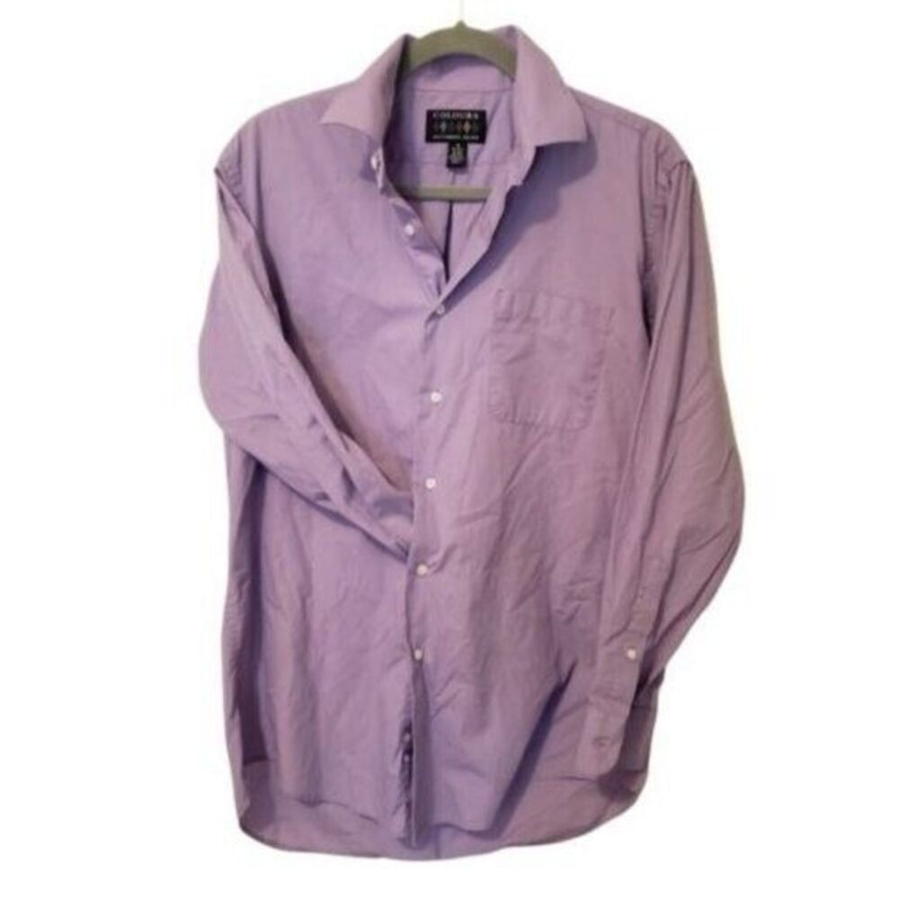 Colours Mens Sz 15-15.5 Purple  Solid Long Sleeve Dress Shirt